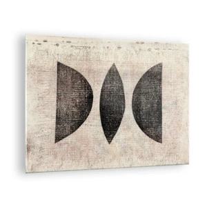 Schilderen op glas - Zwarte geometrische vormen op een beige achtergrond - 70x50cm - etnische abstractie - Moderne wanddecoratie voor woonkamer en slaapkamer ARTTOR