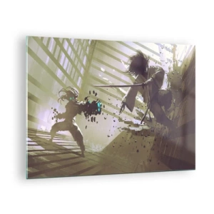 Schilderen op glas - Samurai-duel in een dynamische scène - 70x50cm - En je kunt een samoerai zijn - Moderne wanddecoratie voor woonkamer en slaapkamer ARTTOR