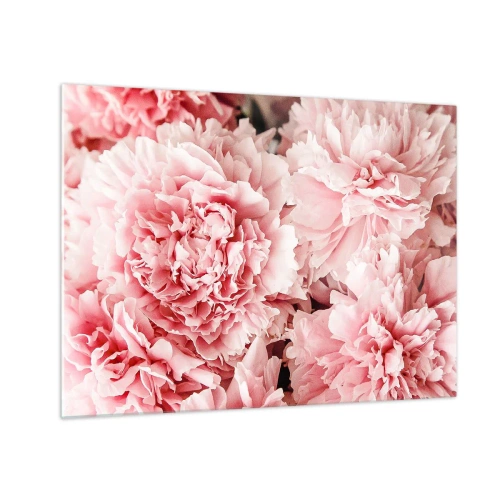 Schilderen op glas - Close-up van roze pioenrozen in volle bloei - 70x50cm - Roze droom - Moderne wanddecoratie voor woonkamer en slaapkamer ARTTOR