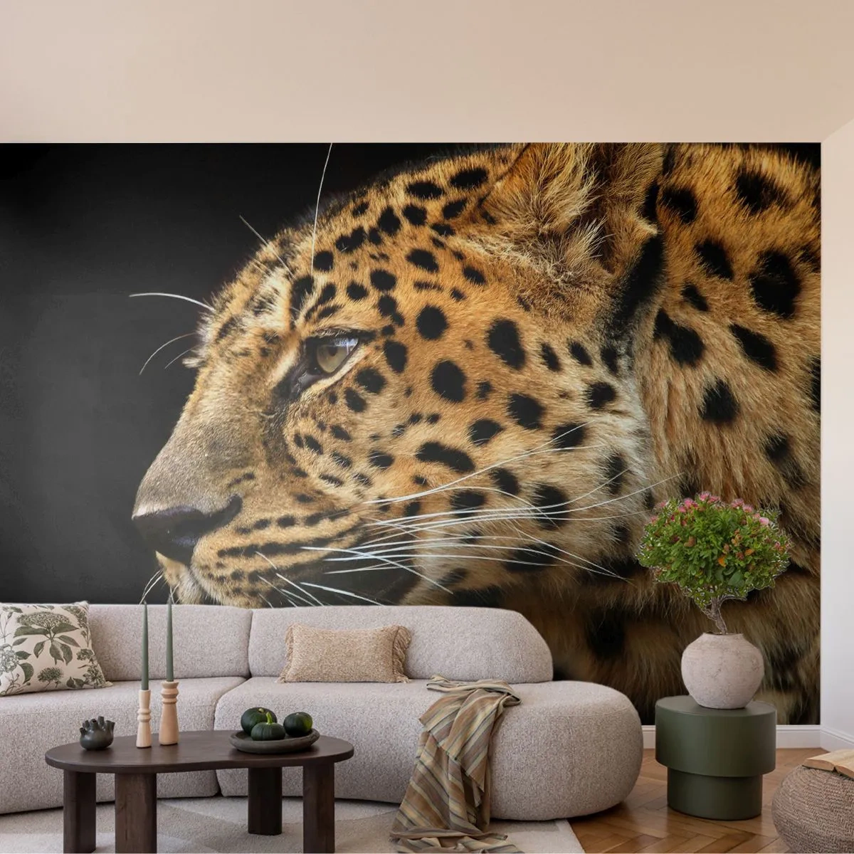 Fotobehang Premium Canvas - Rustig, gefocust, klaar - Dieren, luipaard, Afrika - 400x280 cm