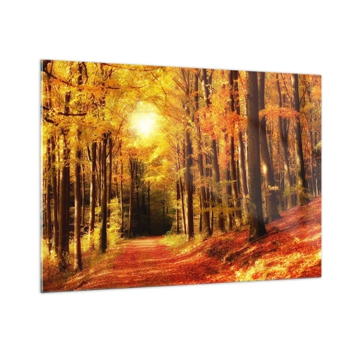 Schilderen op glas - Gouden herfst op een bosweg - 100x70 cm