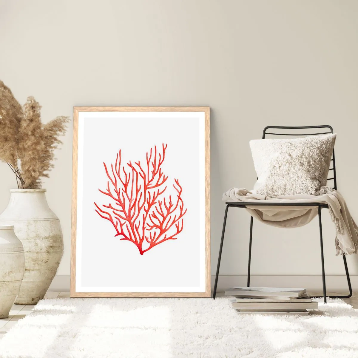 Een poster in een licht eiken lijst - Koraal filigraan - 70x100 cm
