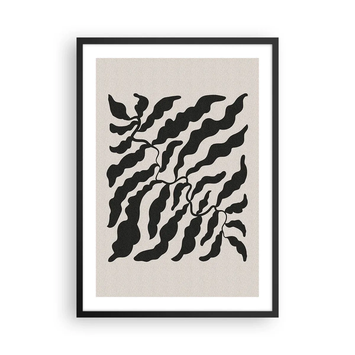 Poster in een zwarte lijst - Abstracte plantencompositie in zwart op een beige achtergrond - 50x70cm - Natuur van een vierkant - Moderne wanddecoratie voor woonkamer en slaapkamer ARTTOR