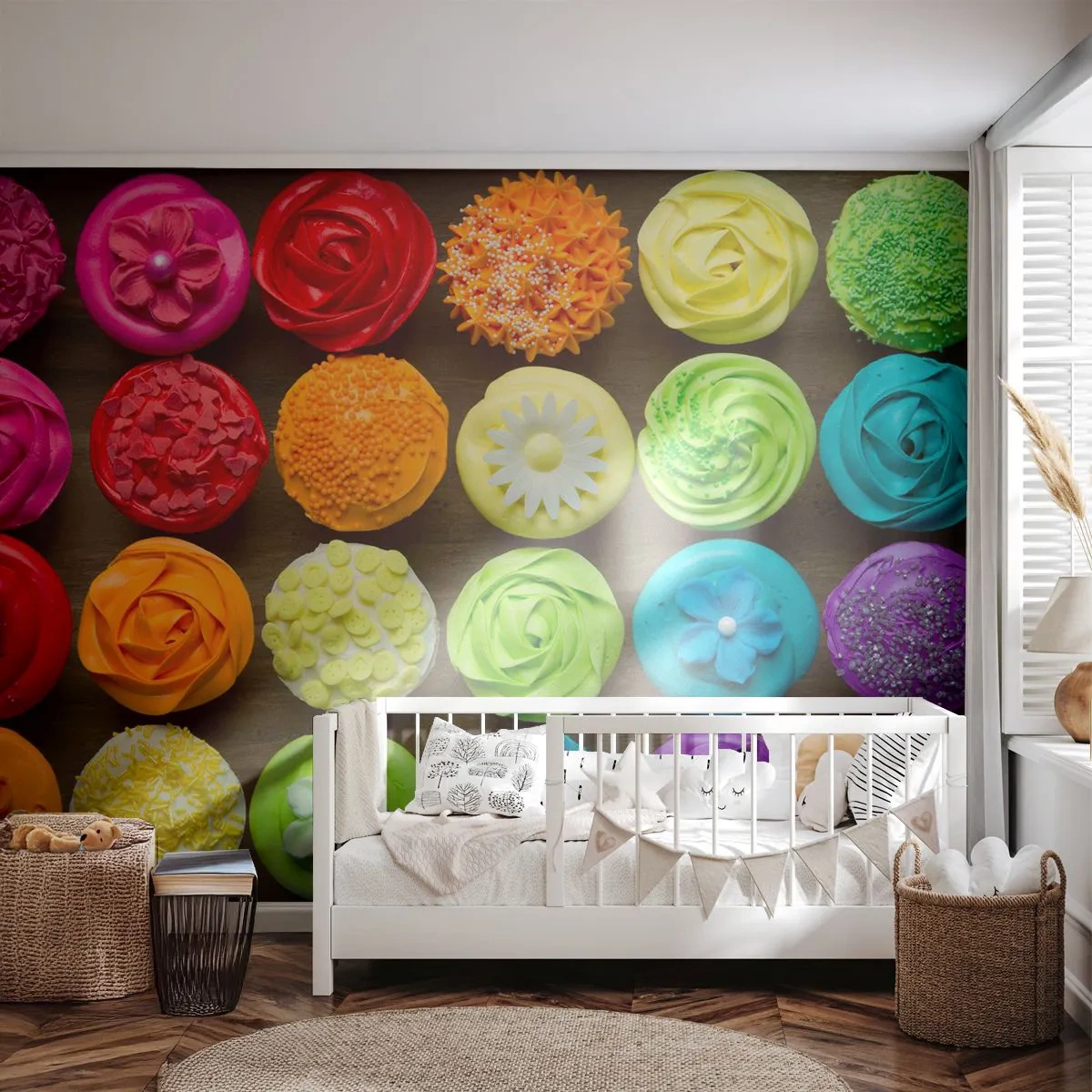 Fotobehang Premium Canvas - Elk anders - allemaal lekker - Gastronomie, kleurrijke koekjes, 3D - 250x175 cm