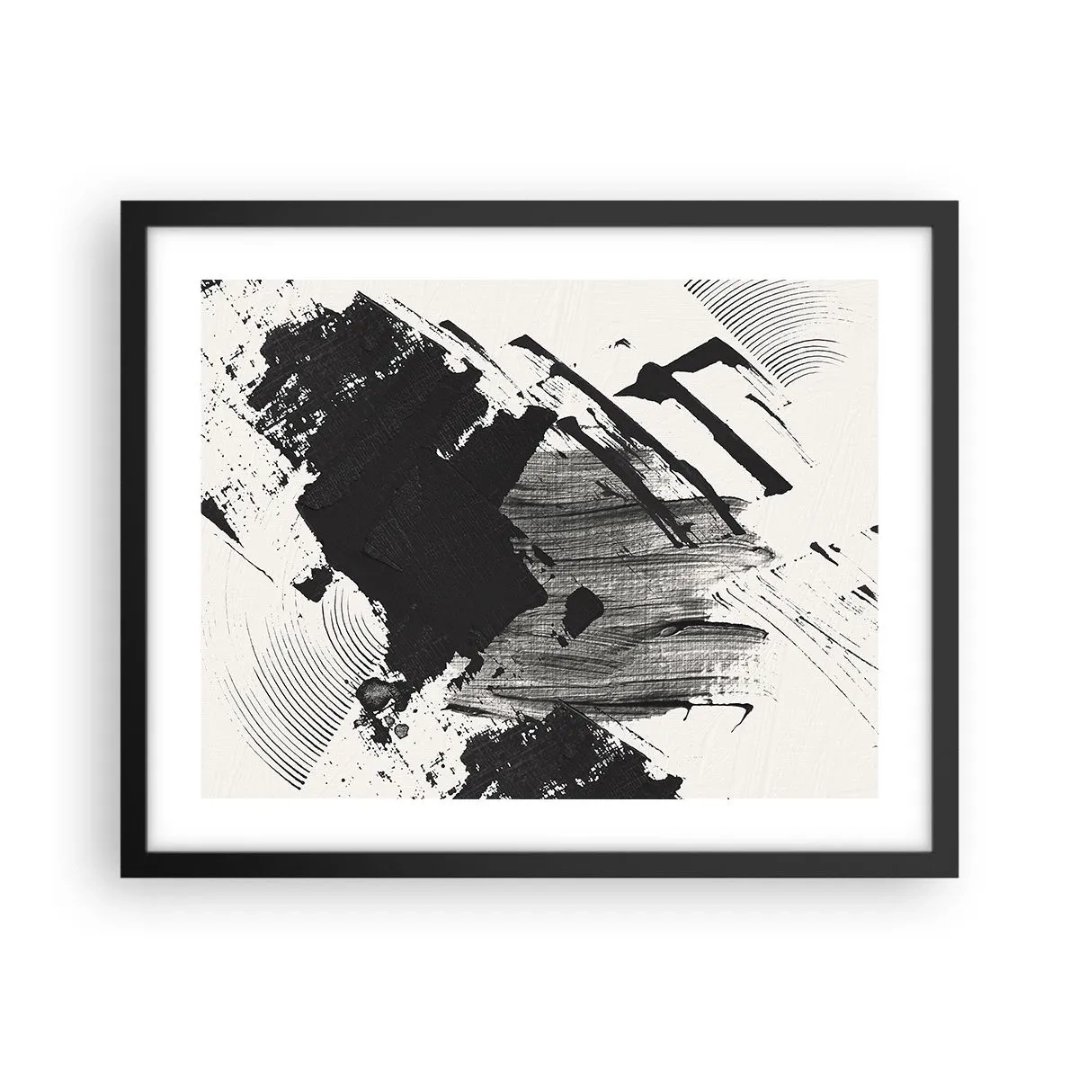 Poster in een zwarte lijst - Abstractie – expressie van zwart - 50x40 cm