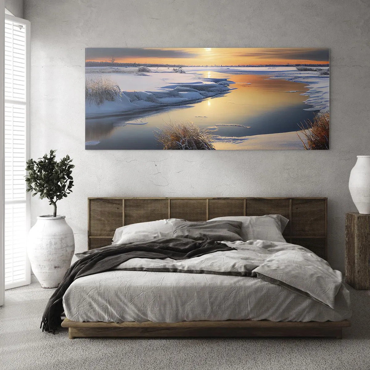 Schilderen op glas - Winterse zonsondergang - 140x50 cm