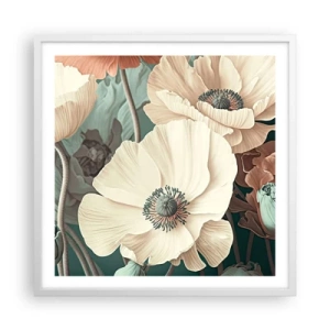 Poster in een witte lijst - Het gefluister van klaprozen - 60x60 cm