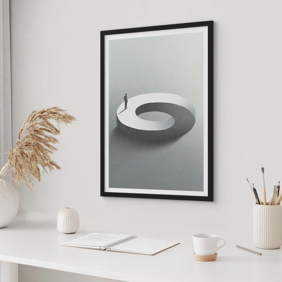 Poster in een zwarte lijst - Een minimalistische figuur op een geometrische structuur - 50x70cm - En wees hier slim - Moderne wanddecoratie voor woonkamer en slaapkamer ARTTOR