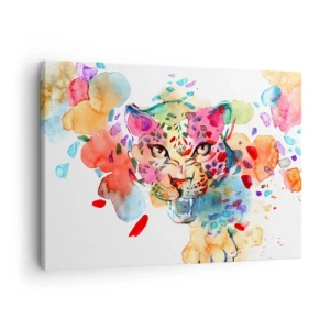 Schilderen op canvas - Abstract portret van een luipaard in intense kleuren - 70x50cm - Schoonheid en het beest - Moderne wanddecoratie voor woonkamer en slaapkamer ARTTOR