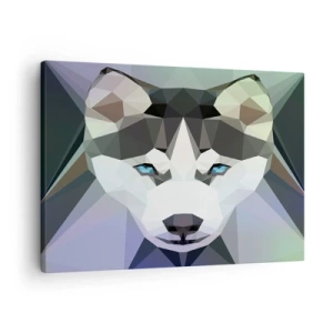Schilderen op canvas - Geometrische wolf met expressieve blauwe ogen - 70x50cm - De herinnering aan de sneeuw van het noorden - Moderne wanddecoratie voor woonkamer en slaapkamer ARTTOR