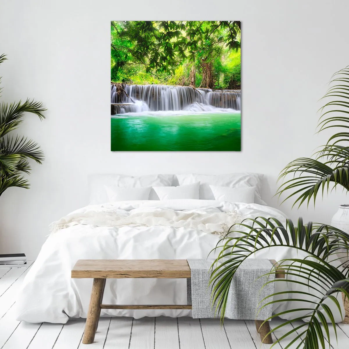 Schilderen op canvas - Een waterval in het groen - 50x50 cm