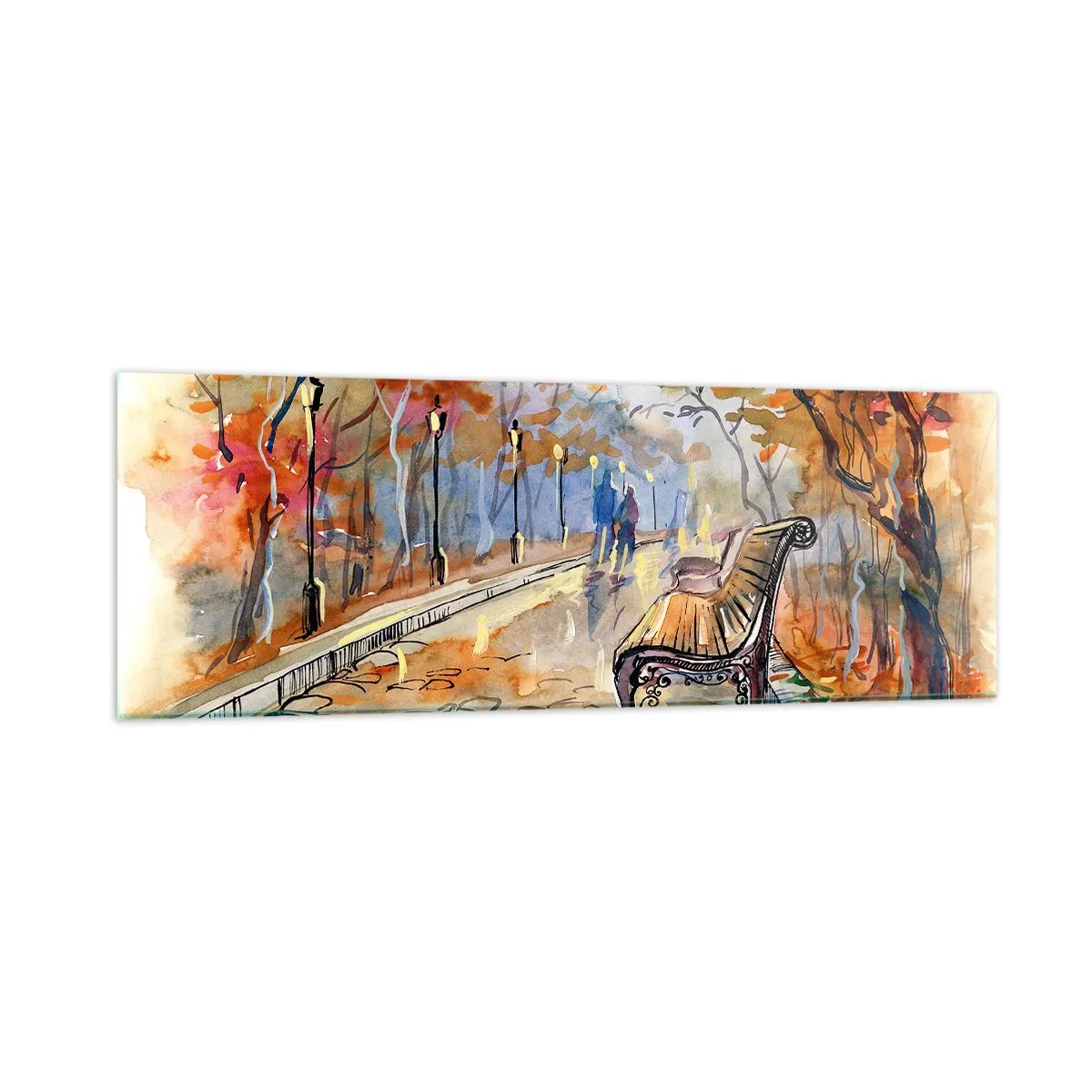 Schilderen op glas - Samen wandelen in de herfst - 90x30 cm
