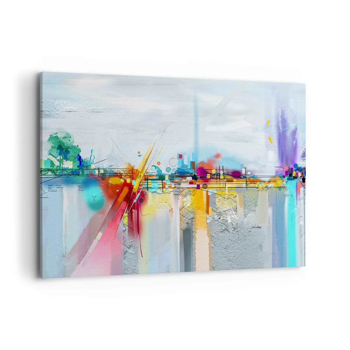Schilderen op canvas - Brug van vreugde bij de rivier van het leven - 100x70 cm