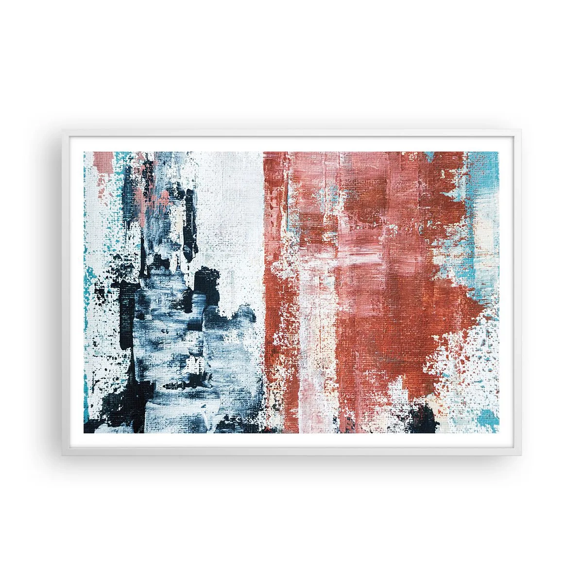 Poster in een witte lijst - Fifty Fifty abstract - 100x70 cm