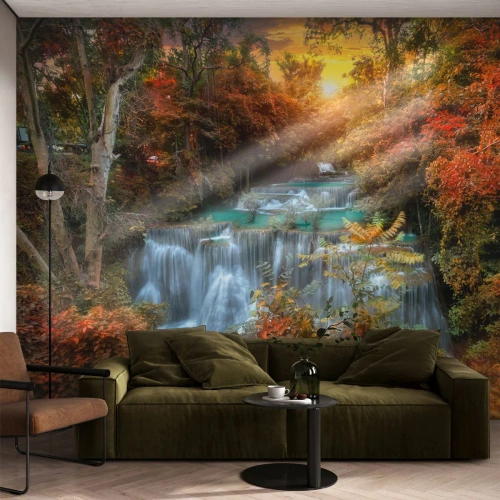 Zelfklevend Fotobehang Deluxe Sticker - Verborgen schat van het bos - Landschap, Waterval, Woud - 250x175 cm