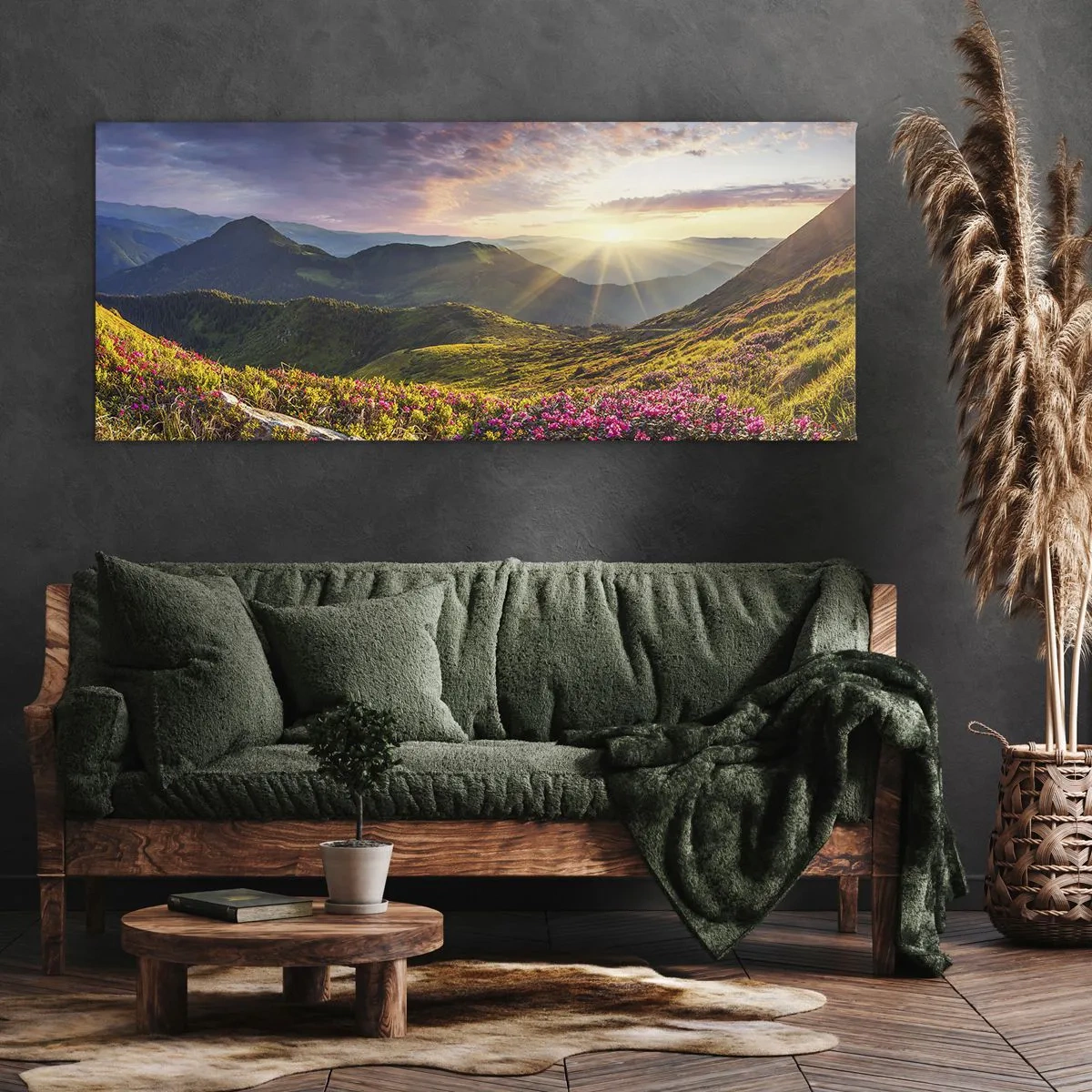 Schilderen op canvas - Frisheid in de ochtend in de bergen - 100x40 cm