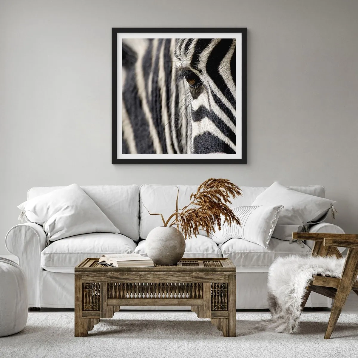 Poster in een zwarte lijst - Gestreept portret - 50x50 cm