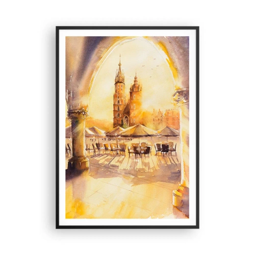Poster in een zwarte lijst - Zonsopgang boven het marktplein van Krakau - 70x100 cm