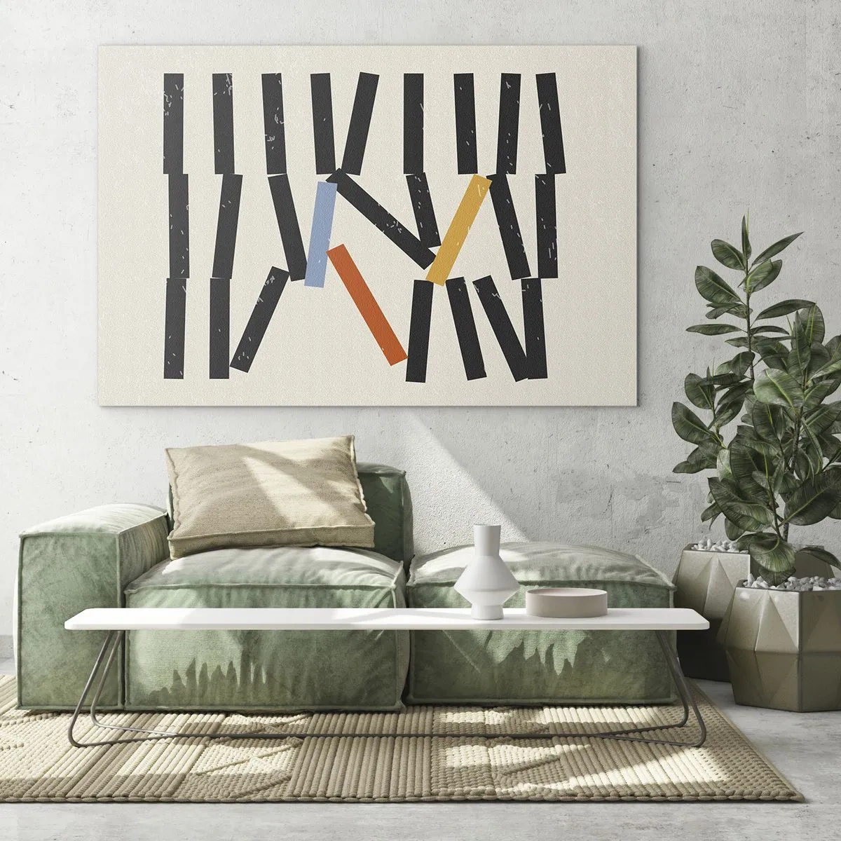 Schilderen op glas - Een grafische compositie in de vorm van dominostenen met kleuraccenten. - 70x50cm - Domino – compositie - Moderne wanddecoratie voor woonkamer en slaapkamer ARTTOR