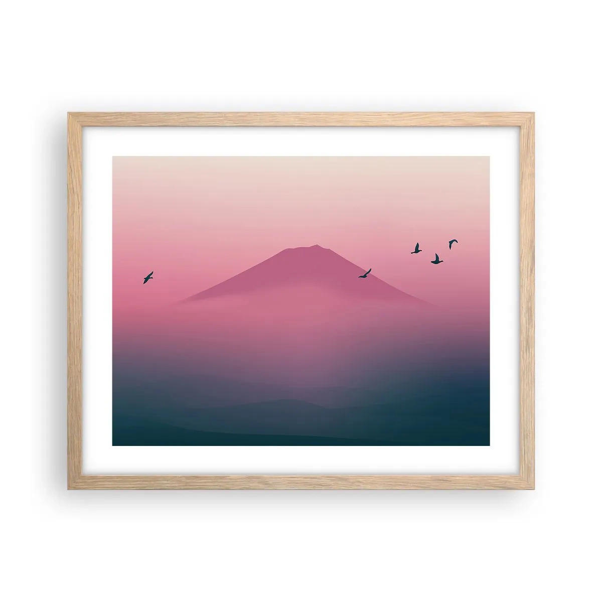 Een poster in een licht eiken lijst - Wandelaars boven de wolken - 50x40 cm