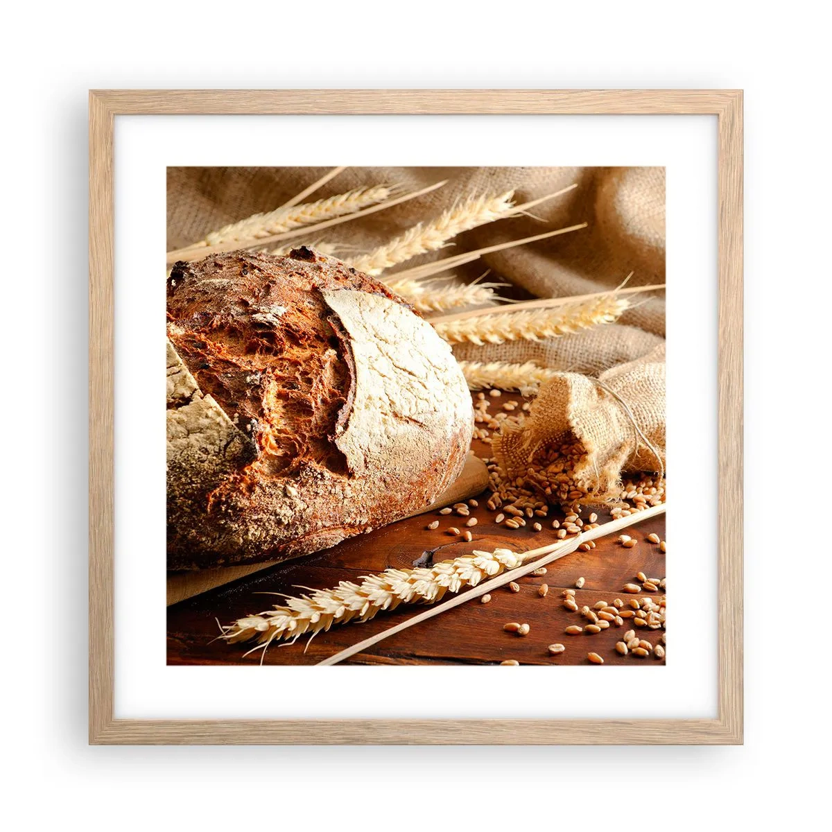 Een poster in een licht eiken lijst - Smakelijk, geurig, knapperig - 40x40 cm