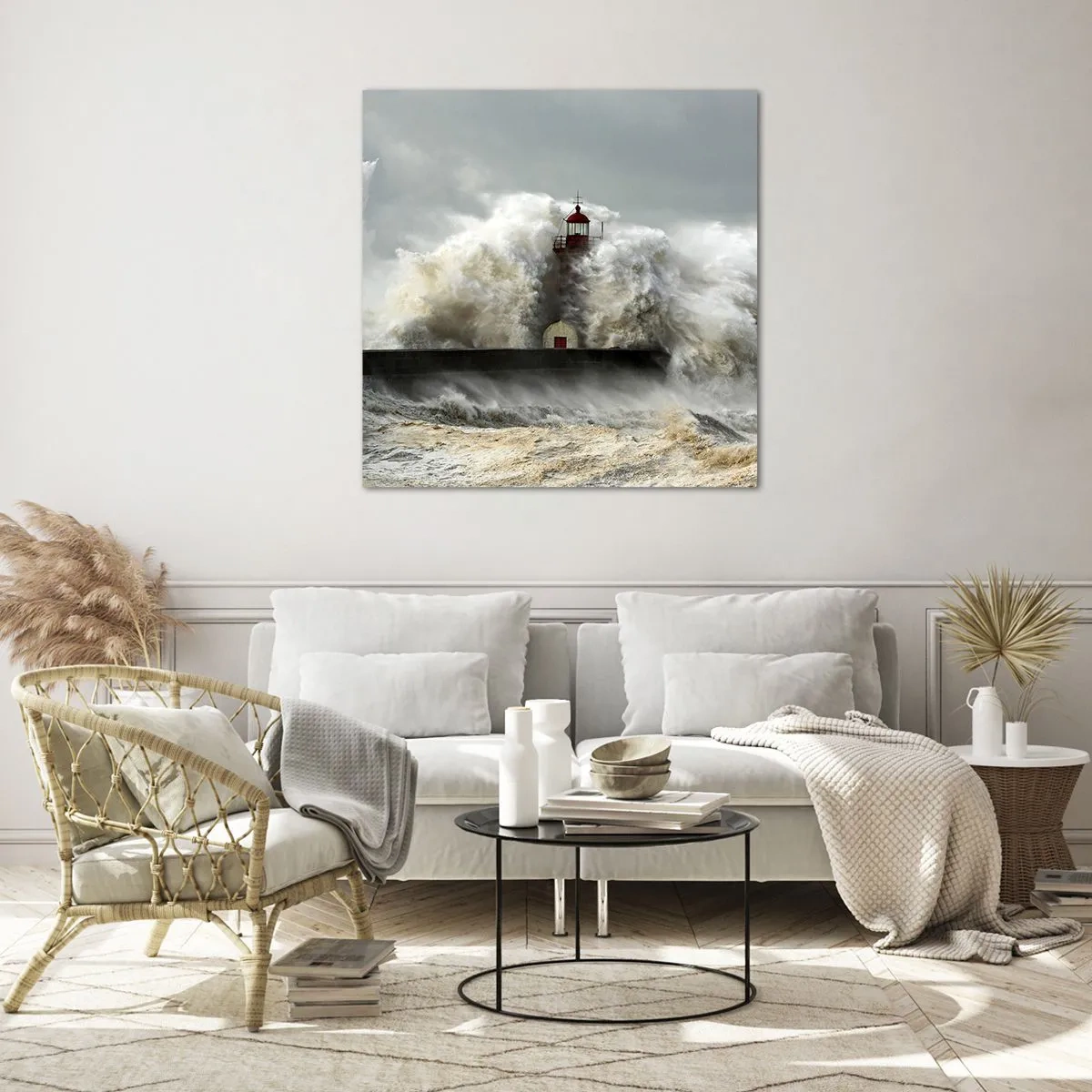 Schilderen op glas - De woede van de oceaan - 70x70 cm