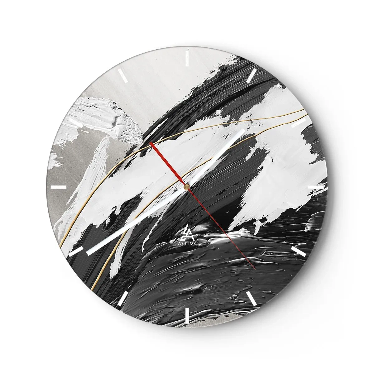 Wandklok - Klok - Dynamische penseelstreken in zwart, wit en grijs - 30x30cm - Abstractie op grote schaal - Moderne wanddecoratie voor woonkamer, keuken en slaapkamer ARTTOR