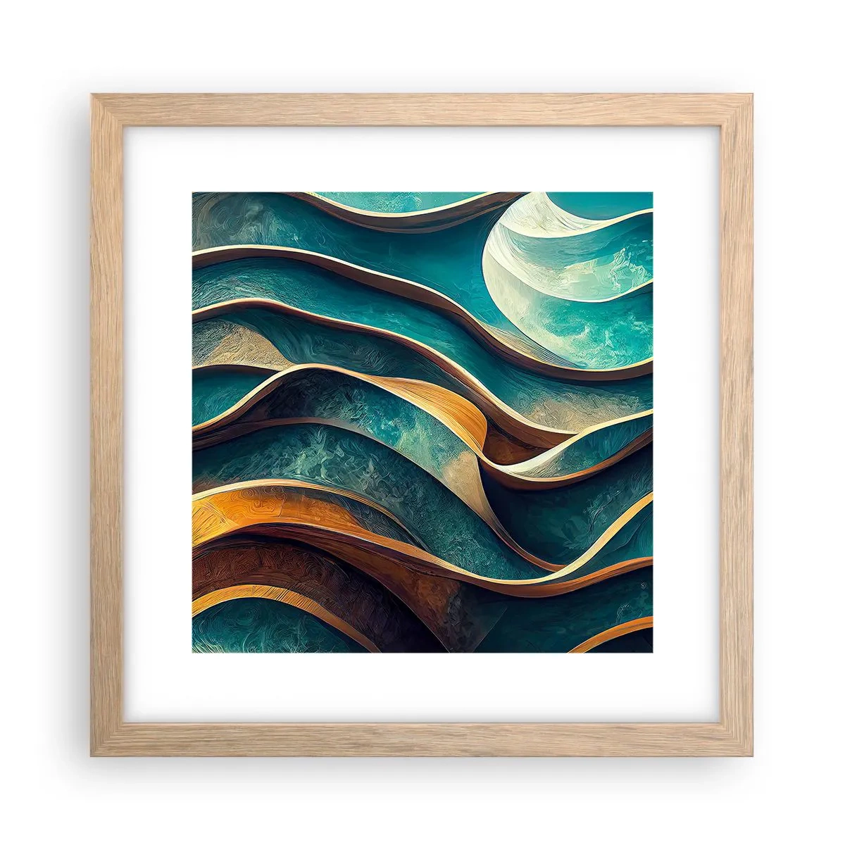 Een poster in een licht eiken lijst - Meanders van blauw - 30x30 cm