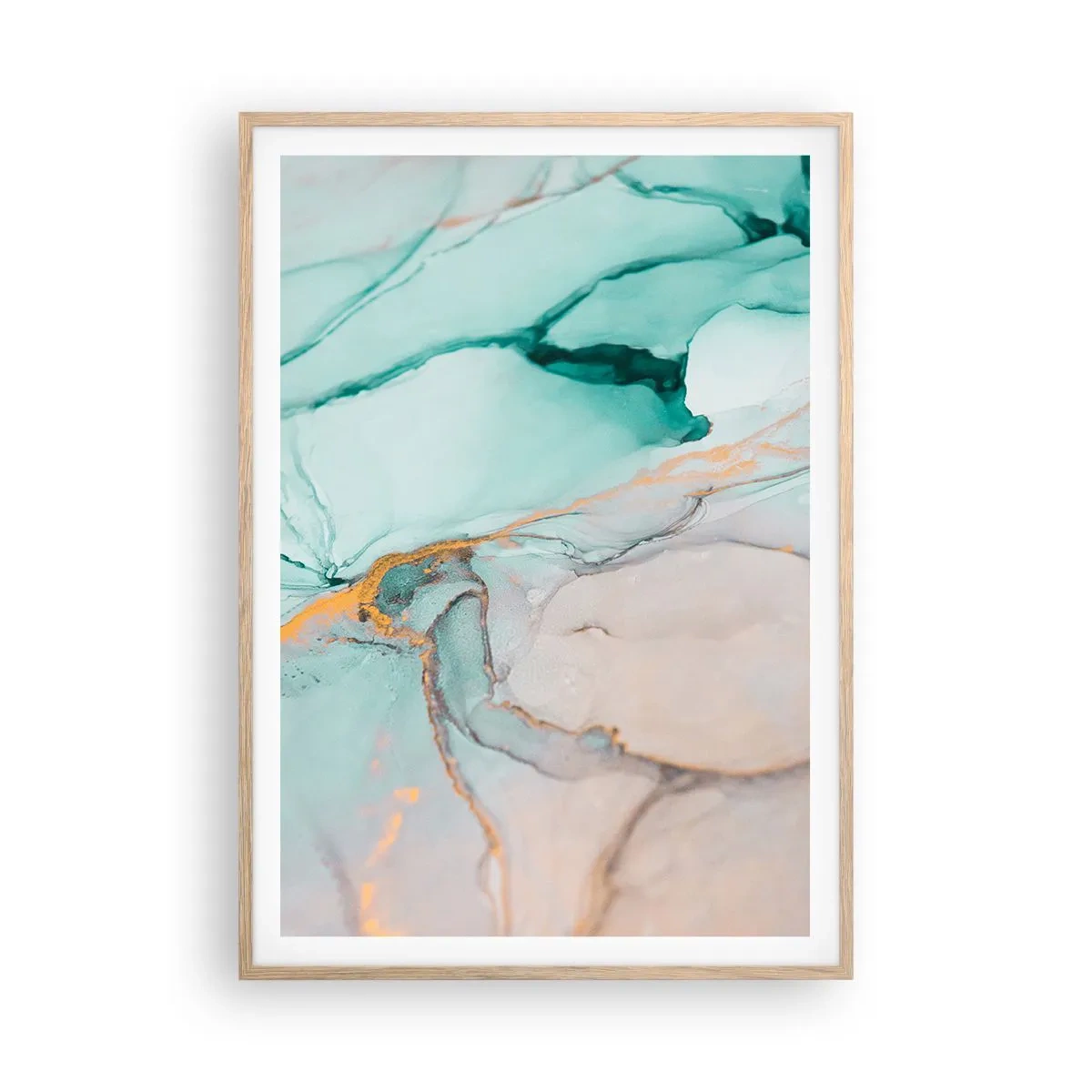 Een poster in een licht eiken lijst - Een dans van vormen en kleuren - 70x100 cm