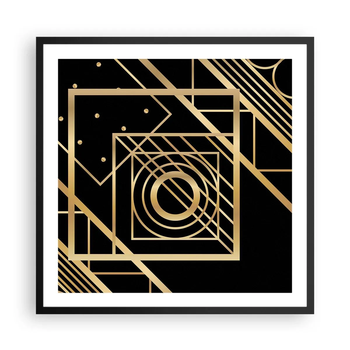 Poster in een zwarte lijst - Gouden geometrie - 60x60 cm