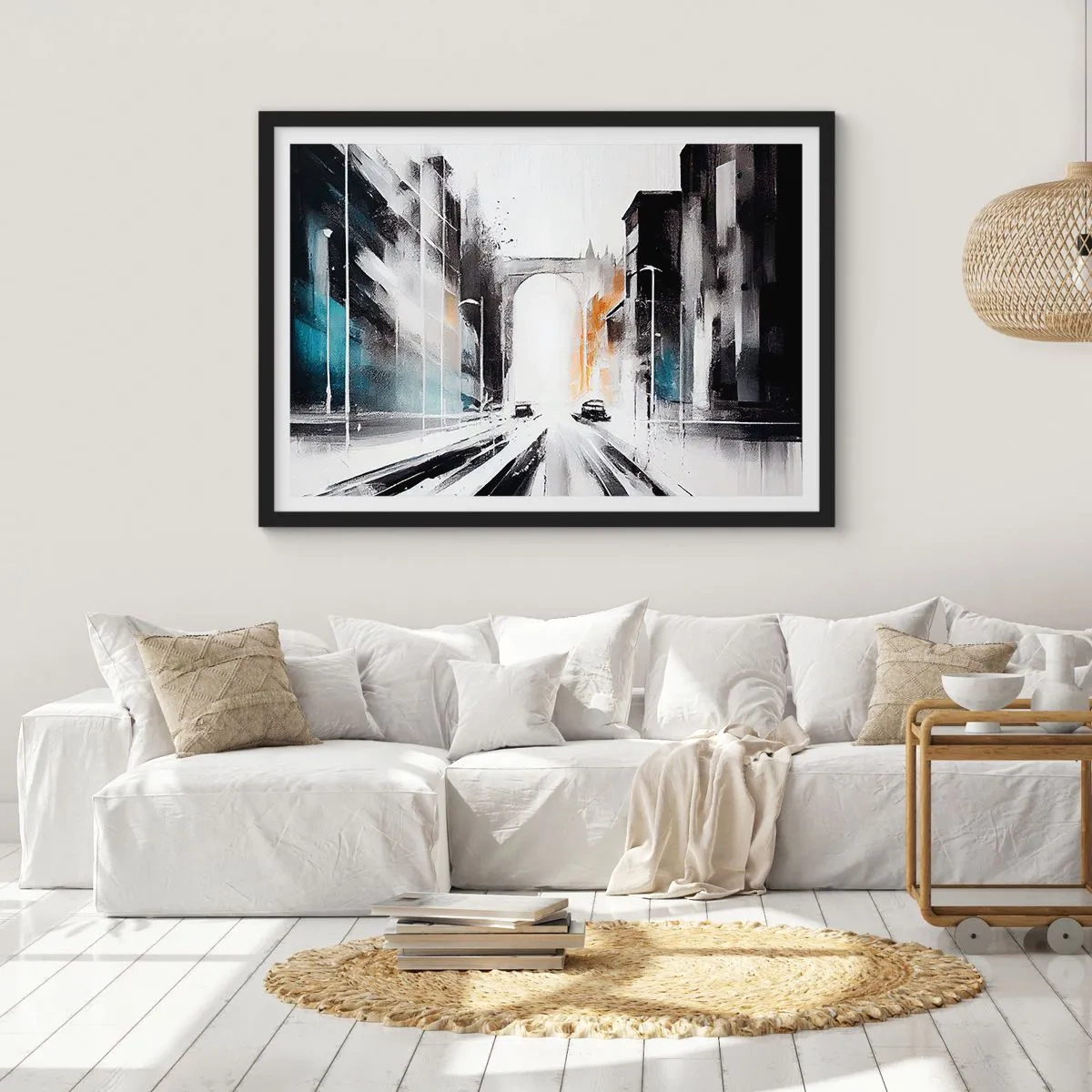 Poster in een zwarte lijst - Stadsstudie: architectuur en beweging - 70x50 cm