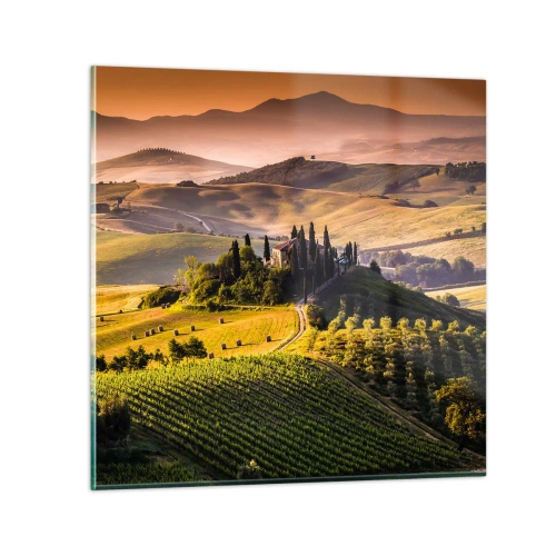 Schilderen op glas - Arcadia - het Toscaanse landschap - 70x70 cm