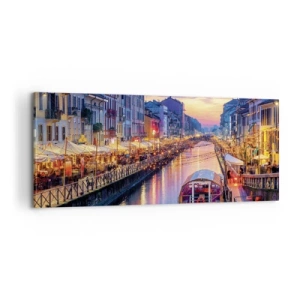 Schilderen op canvas - Een avond vol licht en plezier - 100x40 cm