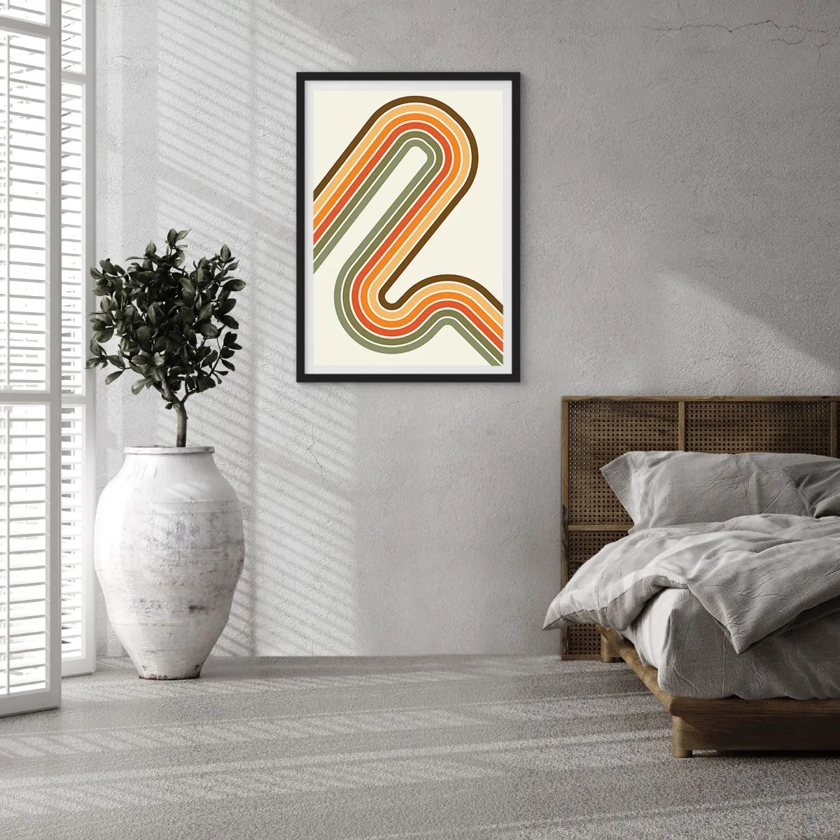 Poster in een zwarte lijst - Kleurrijke lijnen in retrostijl - 50x70cm - Zigzag naar het doel - Moderne wanddecoratie voor woonkamer en slaapkamer ARTTOR