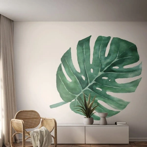 Fotobehang Premium Sand - Groen concept - Monstera, Blad, Boho - 200x140 cm