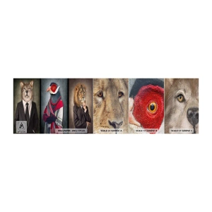 Fotobehang Monster Premium Canvas - Wat doe ik hier?! - Abstractie, Hond, Vogel - 100x30 cm