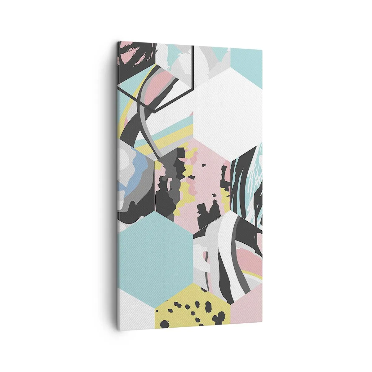 Schilderen op canvas - Zeshoeken en kubussen in zes kleuren - 45x80 cm