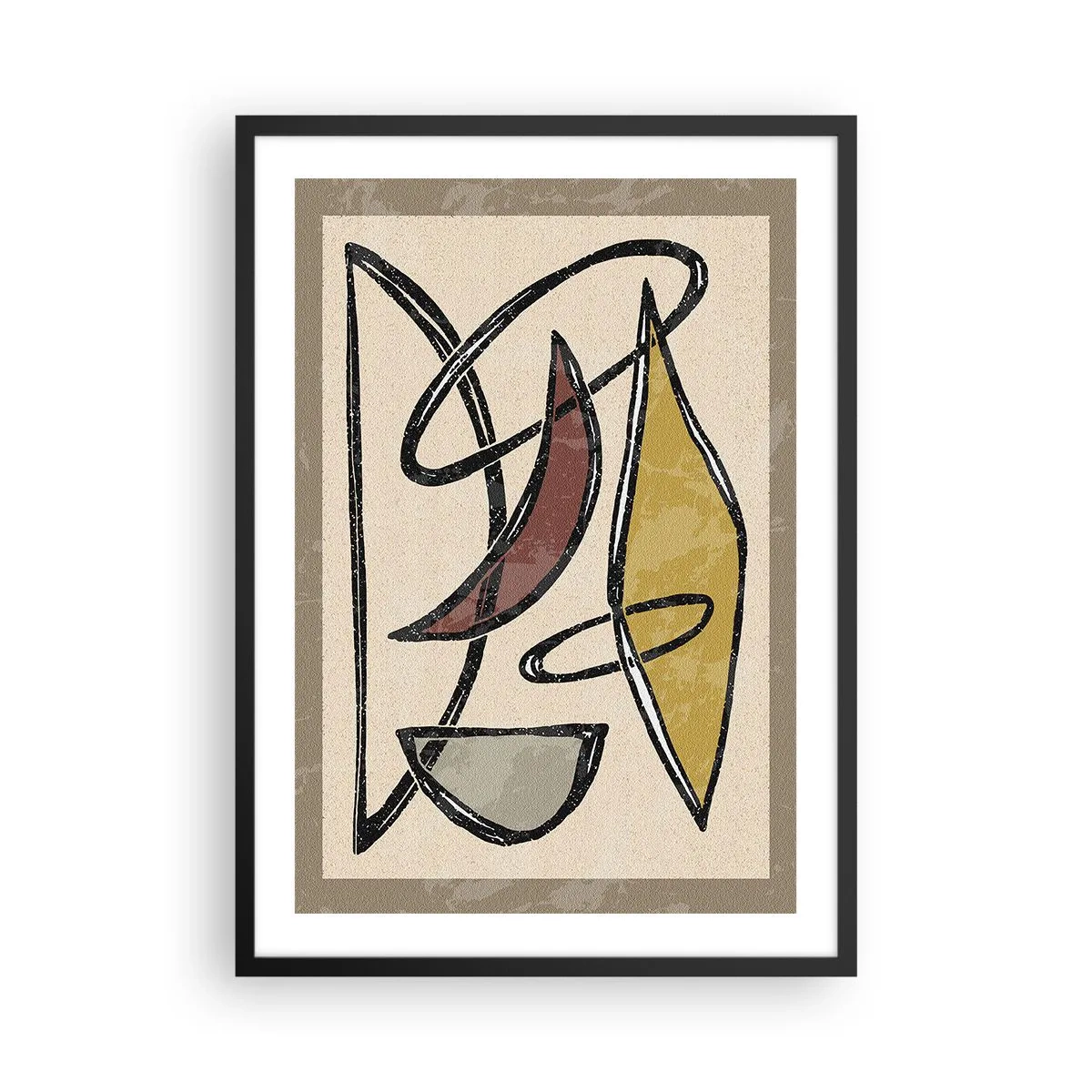 Poster in een zwarte lijst - Geometrische abstractie in tinten beige en bruin - 50x70cm - Verticale en horizontale lijnen - Moderne wanddecoratie voor woonkamer en slaapkamer ARTTOR