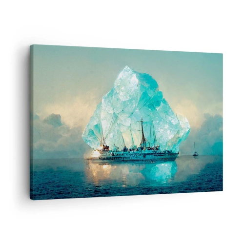 Schilderen op canvas - Een schip met een majestueuze ijsberg op de achtergrond - 70x50cm - Arctische diamant - Moderne wanddecoratie voor woonkamer en slaapkamer ARTTOR