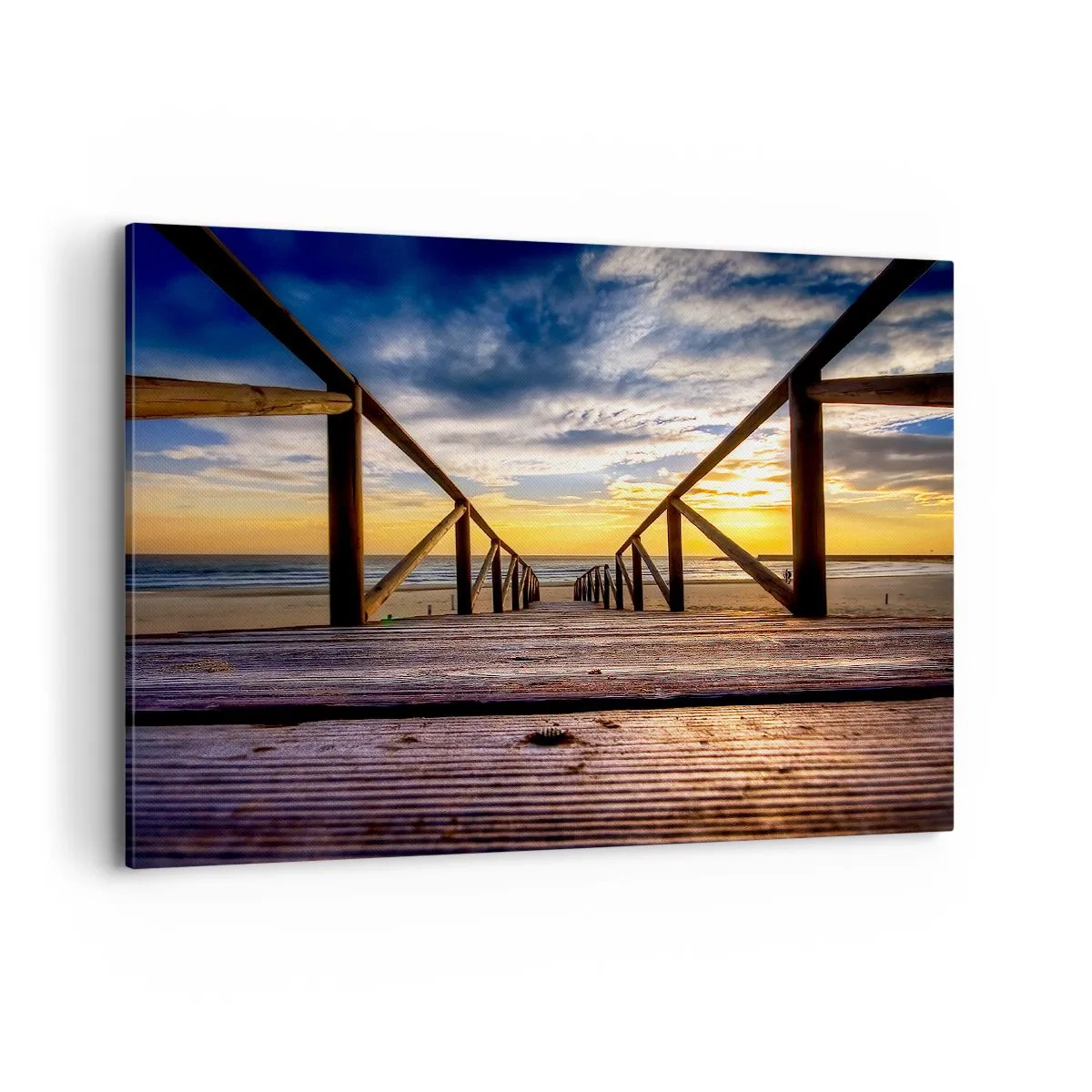 Schilderen op canvas - Rechtstreeks naar het rustige strand bij zonsondergang - 100x70 cm