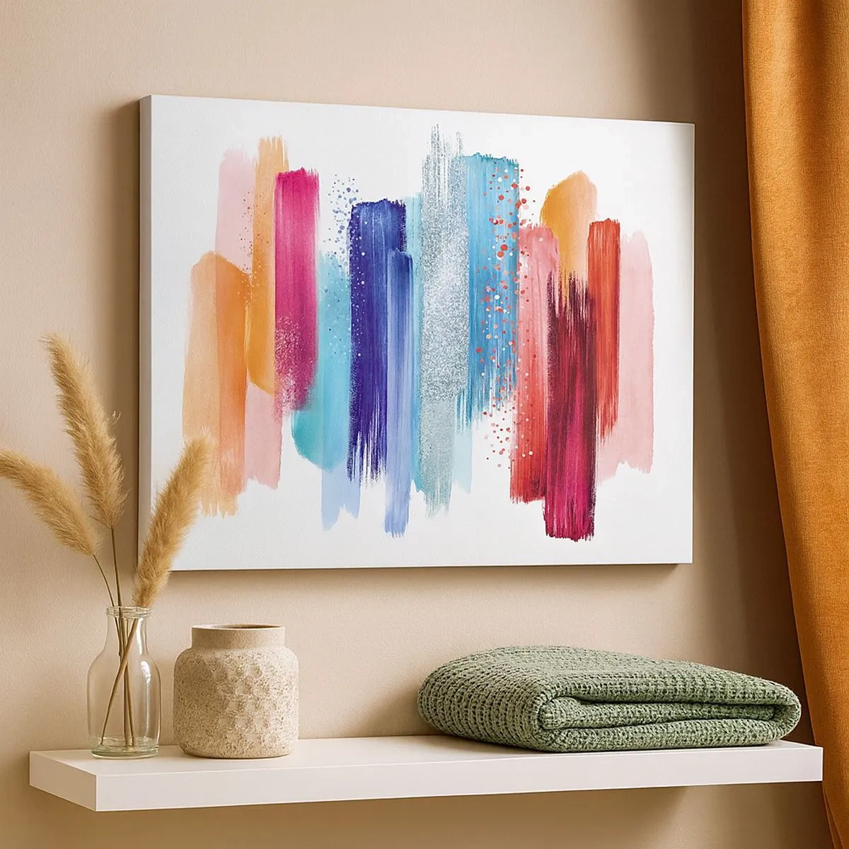 Schilderen op canvas - Kleurrijke penseelstreken op een witte achtergrond - 70x50cm - Omhoog en omlaag - Moderne wanddecoratie voor woonkamer en slaapkamer ARTTOR