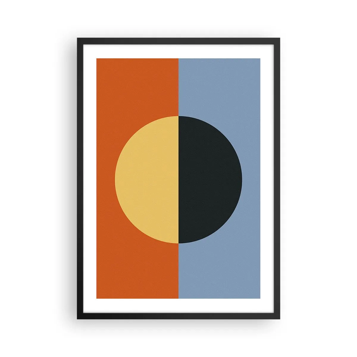 Poster in een zwarte lijst - Geometrische compositie met een cirkel en contrasterende kleuren - 50x70cm - Een compositie van warmte en koelte - Moderne wanddecoratie voor woonkamer en slaapkamer ARTTOR