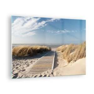 Schilderen op glas - Houten pad door de duinen naar het strand - 70x50cm - Achter het duin, in het ruisen van gras - Moderne wanddecoratie voor woonkamer en slaapkamer ARTTOR