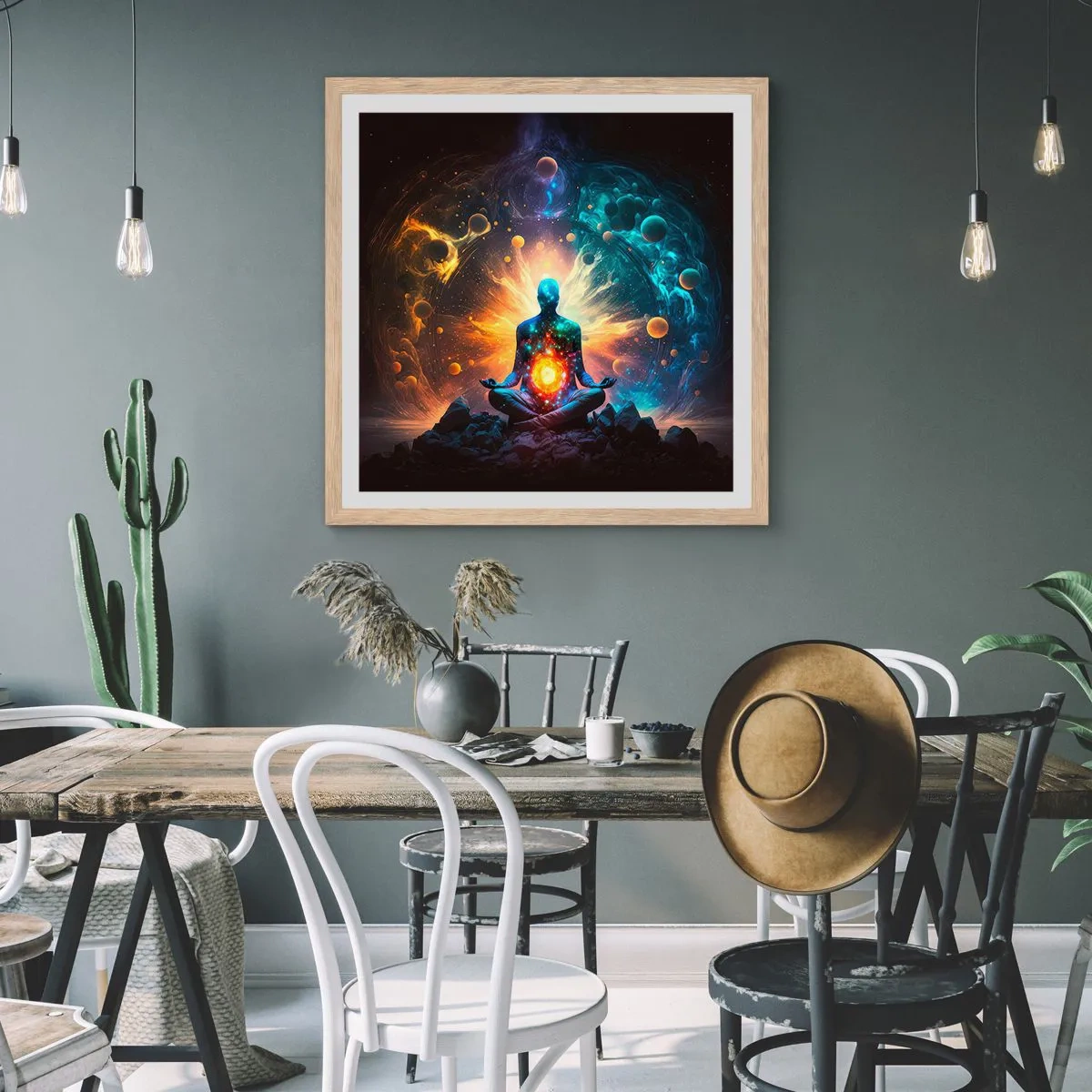 Een poster in een licht eiken lijst - Kosmische vrede - 30x30 cm