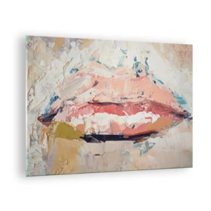 Schilderen op glas - Abstract beeld van lippen in een expressieve schildertechniek - 70x50cm - Het wekt de zintuigen - Moderne wanddecoratie voor woonkamer en slaapkamer ARTTOR