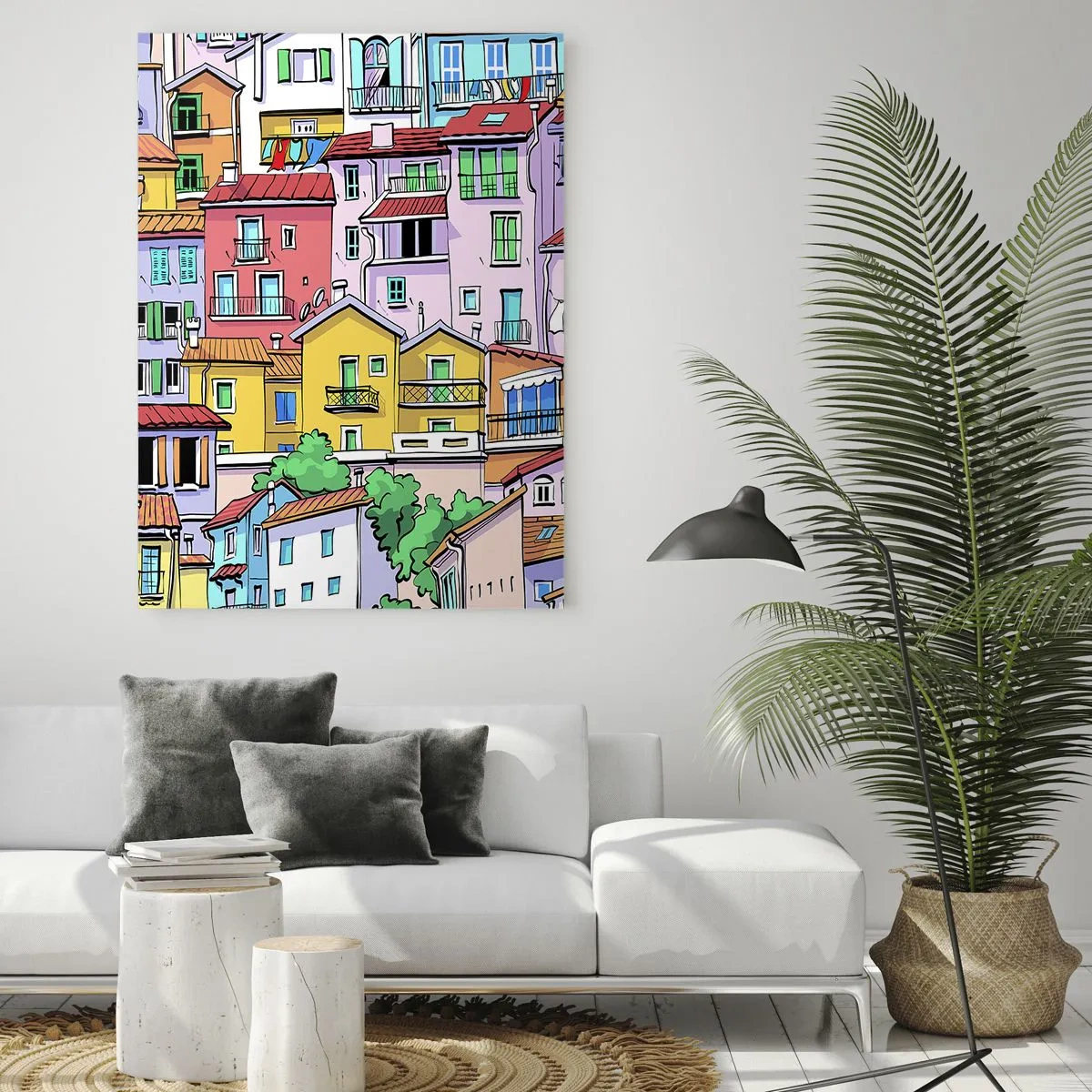 Schilderen op glas - Vrolijke stad - 50x70 cm