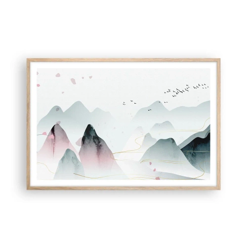 Een poster in een licht eiken lijst - Over de toppen - 91x61 cm
