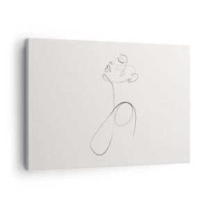 Schilderen op canvas - Minimalistische lijntekening van een gezicht op een witte achtergrond - 70x50cm - Loopt in dromen - Moderne wanddecoratie voor woonkamer en slaapkamer ARTTOR