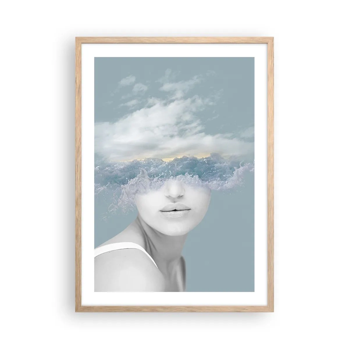Een poster in een licht eiken lijst - Met hoofd in de wolken - 50x70 cm