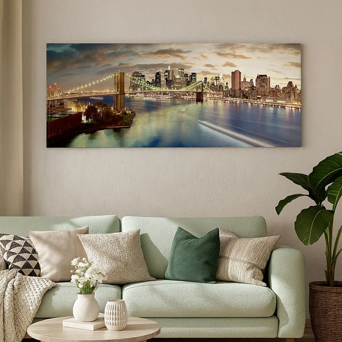 Schilderen op canvas - Een heldere avond boven Manchatan - 100x40 cm